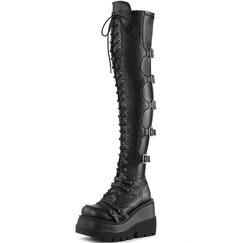 Harajuku Goth Punk Y2K Grunge Aesthetic Chunky Platform Overknee