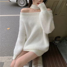 Japanese Korean Style Soft Girl Beige Oversized Knit Sweater Dress