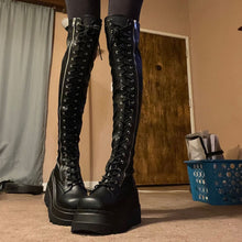 Harajuku Goth Punk Y2K Grunge Aesthetic Chunky Platform Overknee Laceup Combat Boots