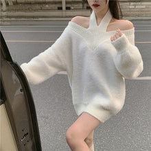 Japanese Korean Style Soft Girl Beige Oversized Knit Sweater Dress