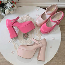 womens sweet lolita shoes platform high heel shoes pink satin hot pink patent leather pumps