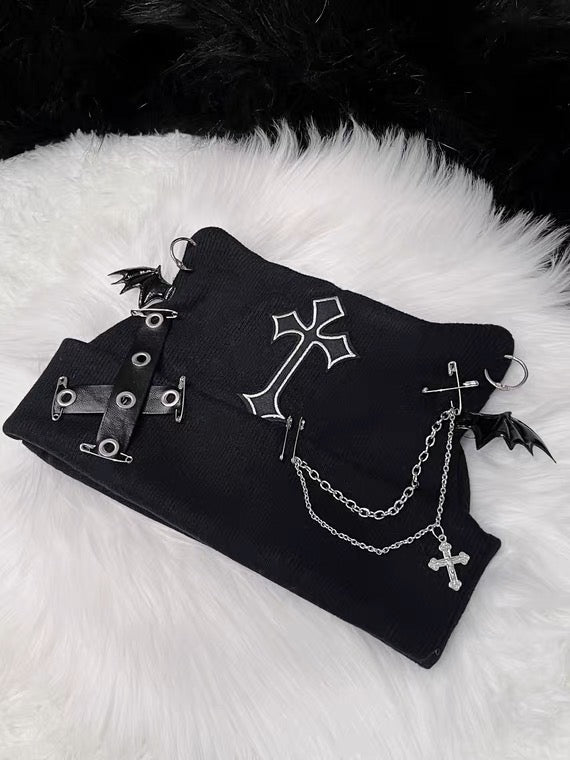Harajuku Goth Y2K Visual Kei Cross Chains Bat Wing Cat Ear Beanie