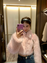 womens aesthetic clothes light pink winter jacket cropped faux fur coat