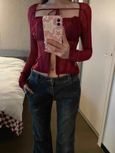 womens y2k fashion sheer long sleeve corset top dark red