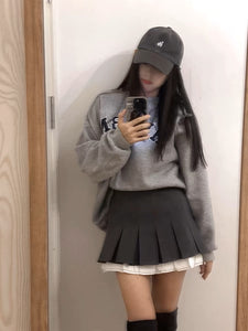 womens aesthetic korean outfits gray pleated mini skirt