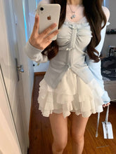 womens korean outfits white mini ruffle skirt kawaii tops with bows