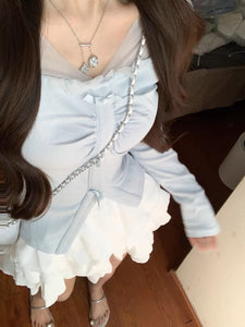 womens korean outfits off the shoulder top white ruffle mini skirt