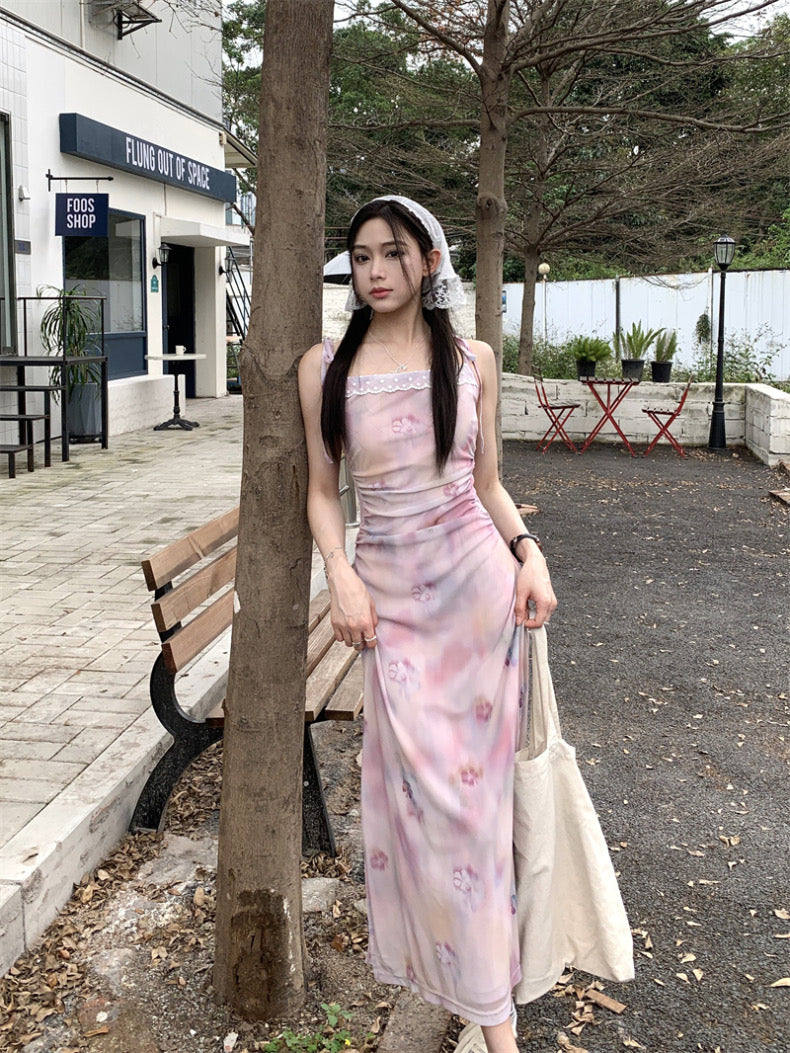Womens Korean Coquette Aesthetic Cute Floral Light Pink Midi Dress The Kawaii Factory Womens Korean Coquette Aesthetic Cute Floral Light Pink Midi Dress The Kawaii Factory