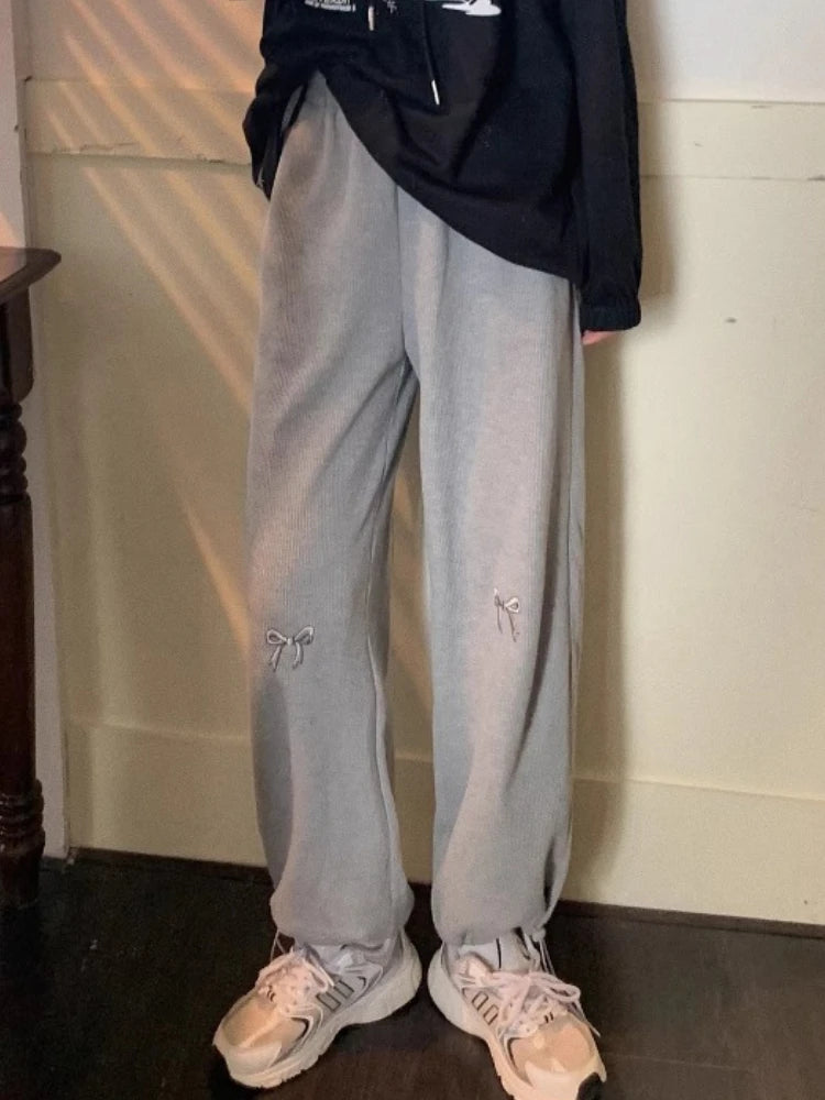 Womens Casual Wide Leg Pants with Bow Embroidery – The Kawaii Factory