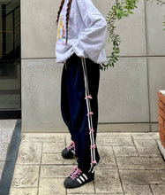 blokette outfits swetpants with bows adidas sambas