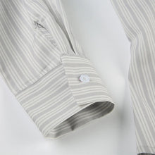 ladies gray striped button down shirt