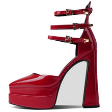 womens dark red shoes platform heels pointed toe ankle strap 6 inches aevitas pumps