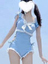 womens cute japanese bathing suit blue one piece kawaii swimwear