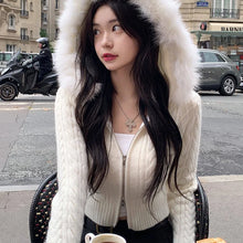 womens aesthetic clothes winter coquette beige cable knit sweater white fur lined cardigan cropped hoodie with zipper