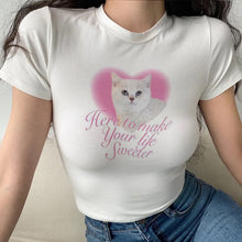 Harajuku Kawaii Aesthetic Y2K 90s Cute Cat Graphic Crop Top Tshirt