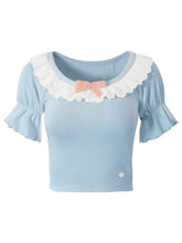 Kawaii Aesthetic Coquette Dollette Lace Neckline Rib Knit Tshirt Blouse