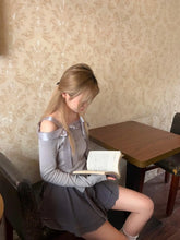 womens aesthetic outfits gray off the shoulder top with bows coquette dollette clothes