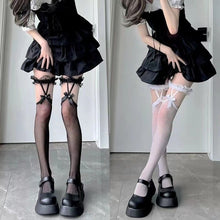 Kawaii Aesthetic E-girl Gothic Fishnet Bow Thigh High Socks