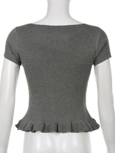 womens coquette rib knit milk maid top gray
