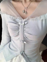 womens coquette dollette aesthetic clothing light blue off the shoulder top