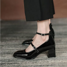 womens aesthetic shoes square toe chunky heel patent leather black mary jane shoes