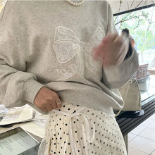 womens coquette aesthetic outfits gray bow sweatshirt