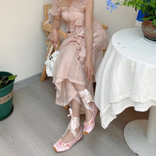 womens balletcore outfit poink ruffle dress square toe ballet flats pink with satin laces