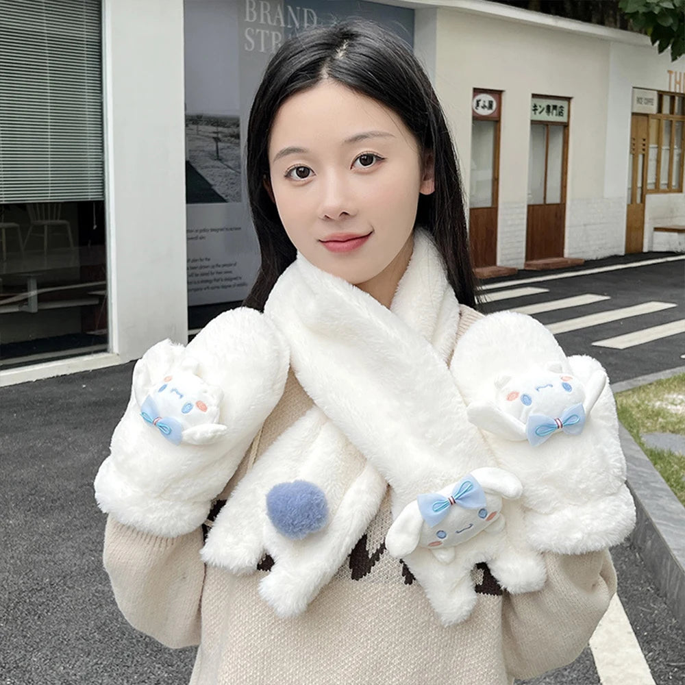 Kawaii Gift Hello Kitty Cinnamoroll Plush Gloves Scarf Set The Kawaii
