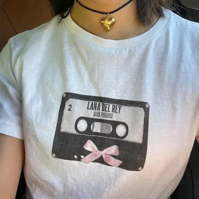 Coquette Aesthetic Cassette Tape Pink Bow Lana del Rey Tshirt