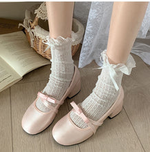 Kawaii Aesthetic Coquette Dollette Pastel Pink Baby Blue Kitten Heel Mary Jane Satin Pumps