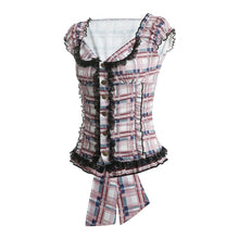 Harajuku Kawaii Aesthetic Y2K 2000s Fashion Short Sleeve Pink Plaid Fitted Button Up Shirt