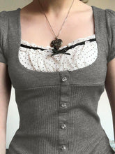womens coquette tops puff sleeve milkmaid top gray