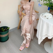 womens balletcore aesthetic outfit pink dress pink ballet flats floral