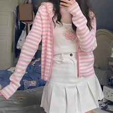 Harajuku Kawaii Aesthetic Y2K Pink Striped Hoodie Cardigan