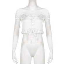 Korean Aesthetic Jang Wonyoung Puff Sleve White Crop Top