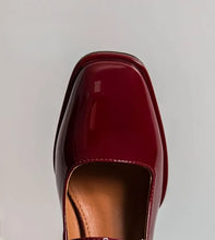womens aesthetic coquette shoes square toe patent leather cherry red heels dark red mary janes