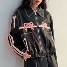 arcana archive bow jacket black leather jacket with pink bows