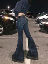 Y2K Aesthetic Vintage 90s Grunge Dark Blue Denim Low Rise Flared Jeans