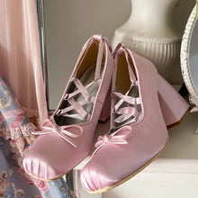 pink chunky heel shoes with laces