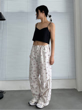 Harajuku Kawaii Aesthetic Y2K Floral White Baggy Cargo Trousers Parachute Pants