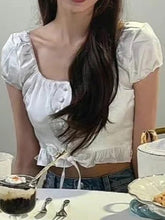 Korean Aesthetic Jang Wonyoung Puff Sleve White Crop Top