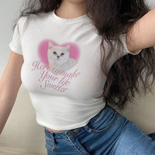 Harajuku Kawaii Aesthetic Y2K 90s Cute Cat Graphic Crop Top Tshirt
