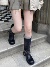 black biker boots with gray socks outfit inspo
