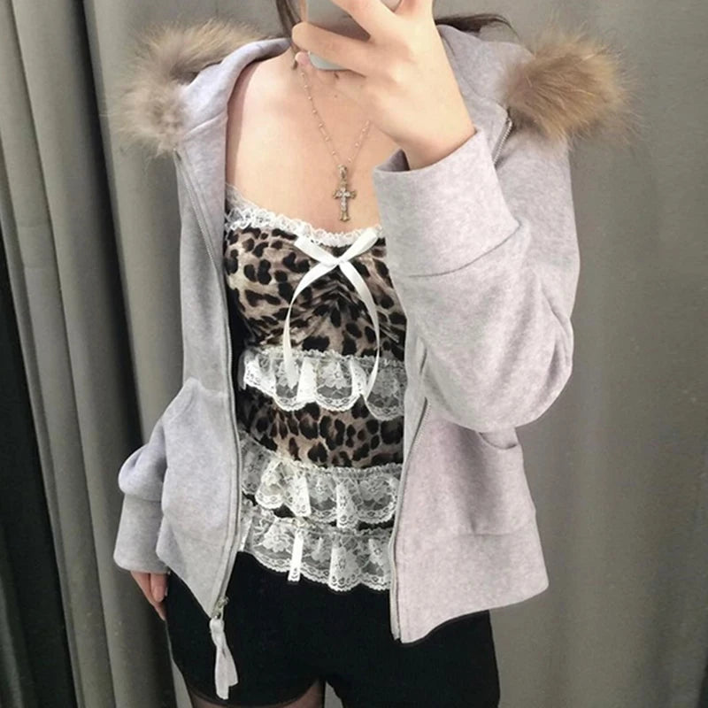 Womens Y2K Coquette Aesthetic Leopard Print Lace Tank Top – The