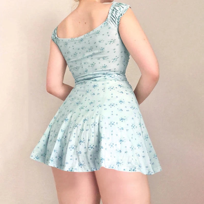 Womens Coquette Aesthetic Milkmaid Sky Blue Floral Dress The Kawaii Factory Womens Coquette Aesthetic Milkmaid Sky Blue Floral Dress The Kawaii Factory