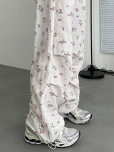 Harajuku Kawaii Aesthetic Y2K Floral White Baggy Cargo Trousers Parachute Pants