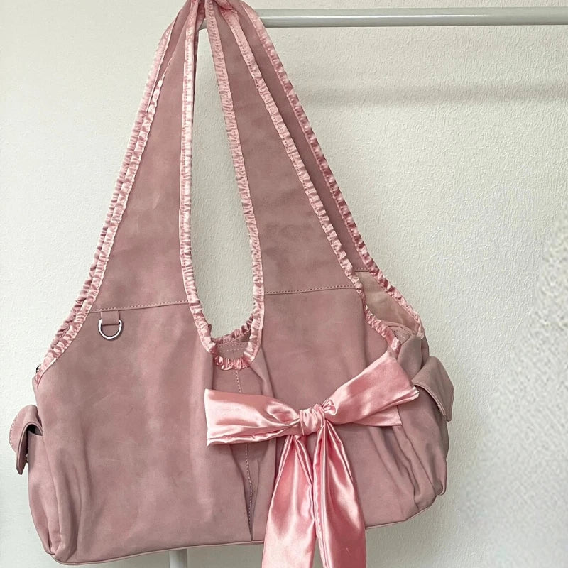 womens aesthetic bags coquette dollette pink bow shoulder bag