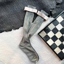 womens gray knee high socks with bows pink