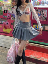 womens chinese y2k harajuku fashion outfits crop top pleated mini skirt