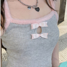 Kawaii Aesthetic Barbiecore Fur Lined Bow Tank Top
